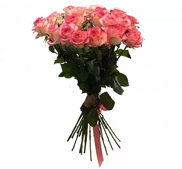 Букет цветов 25 высоких розовых роз (Роза Россия 70см Джумилия по Акции и Лента атласная) | Картинка №3
