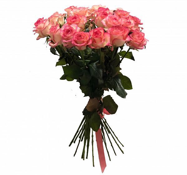 Букет цветов 25 высоких розовых роз (Роза Россия 70см по Акции и Лента атласная) | Картинка №3