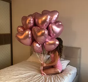 Воздушные гелиевые шары — 15 воздушных розовых сердец