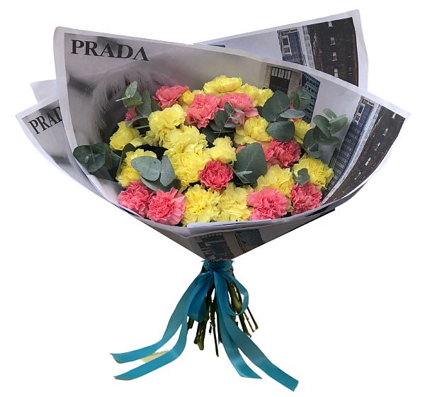 Букет цветов сад диантусов (Диантус микс и Эвкалипт) | Картинка №5