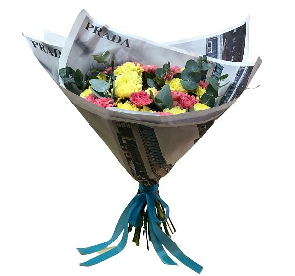 Букет цветов сад диантусов (Диантус микс и Эвкалипт) | Картинка №4