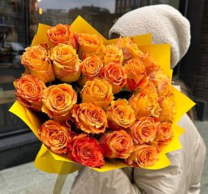 Букеты из 25 роз — Букет "Оранжевое настроение"